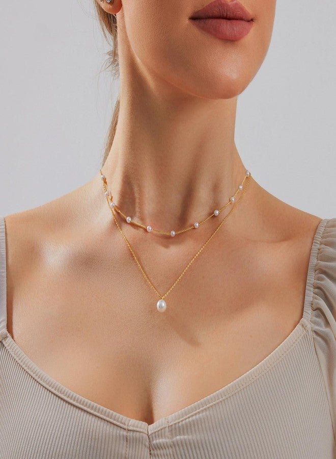 Partm Pearl Necklace for Women Layered Trendy 14K Gold Plated Dainty Pearl Pendant Choker Set Handmade Pearls Strand Gold Necklace Stack Simple Cute Jewelry Gifts for Women - Image 2